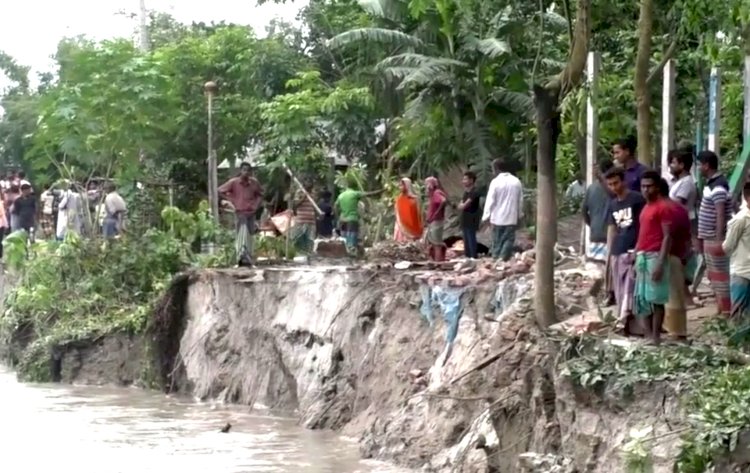 কুড়িগ্রামে বন্যা পরিস্থিতি অপরিবর্তিত তিস্তা ও গঙাধরে চলছে নদী ভাঙন
