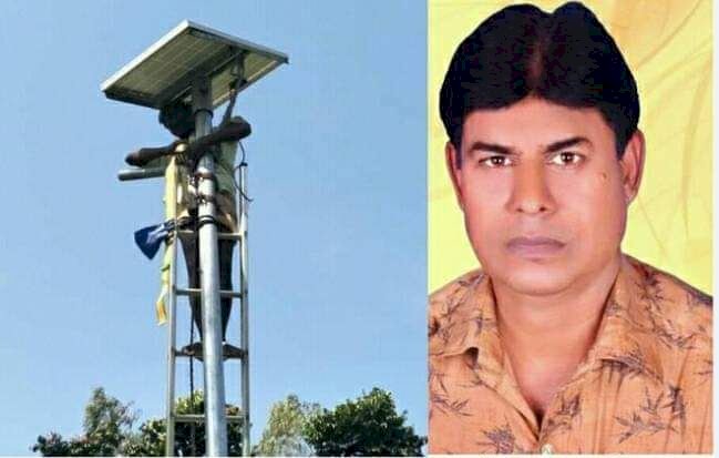 গজঘণ্টায় সোলার স্ট্রিট লাইট দিলেন ইউপি সদস্য প্রার্থী সাংবাদিক দুলাল